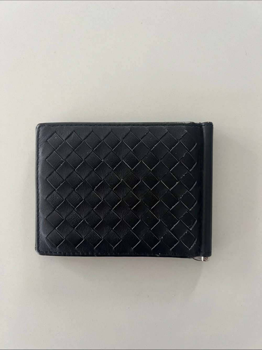 Black Woven Leather Money Clip Wallet - Men’s Accessory